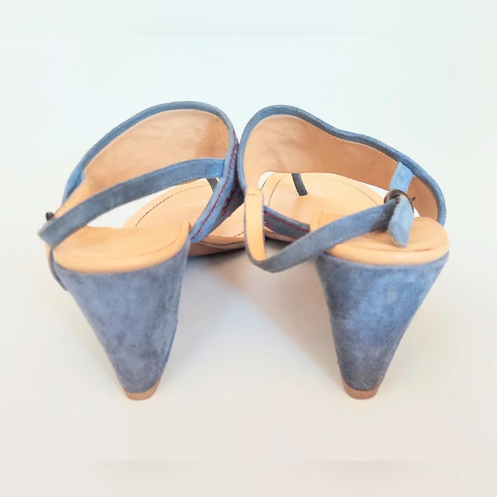 Miu Miu Embroidered Blue Suede Block Heel Sandals Size US 5.5 EU 35.5